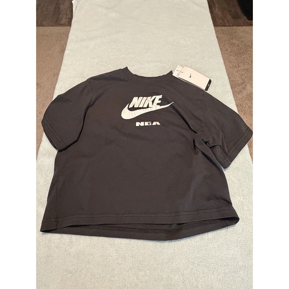 Nike Kids Medium Black NRG Graphic T Shirt Swoosh Logo Loose Fit Tee NWT